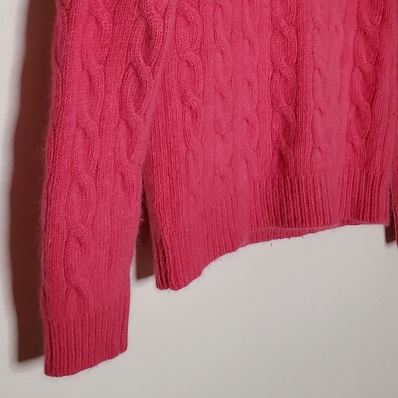 Watermelon Pink Chunky Cable Knit Angora Turtleneck Sweater - Picture 4 of 10